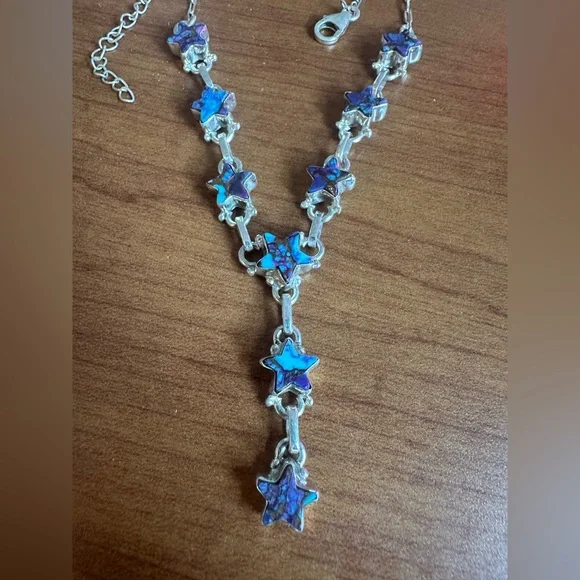 Starry Purple Dahlia Turquoise Sterling Silver Lariat Necklace - Picture 1 of 5